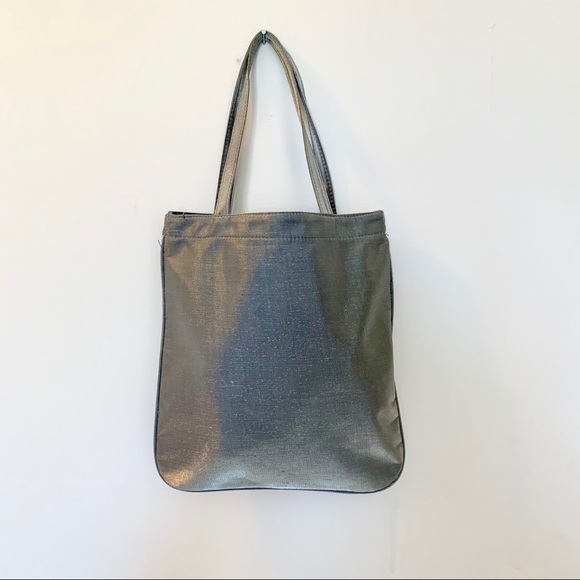 🆕 NWOT Charcoal Silver Grey Raw Silk Tote - Picture 2 of 5